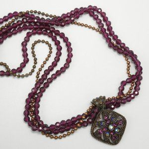 Purple & Brass Bead Boho Necklace